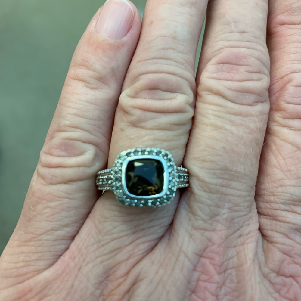 Judith Ripka Smokey quartz, CZ -sterling silver size 7 ring